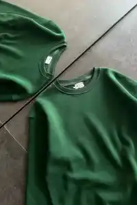 Kadın Kışlık Bisiklet Yaka Üç İplik Basic SweatShirt - Haki
