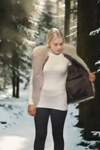Kadın Premium Doğal Kürk Kolsuz Fermuarlı Yelek - Kahve