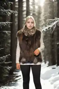 Kadın Premium Doğal Kürk Kolsuz Fermuarlı Yelek - Kahve