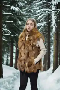 Kadın Premium Doğal Kolsuz Deri Kürk - Kahve