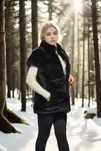 Kadın Premium Doğal Kolsuz Kürk - Siyah