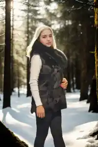 Kadın Premium Doğal Kürk Kolsuz Kapüşonlu Yelek - Siyah