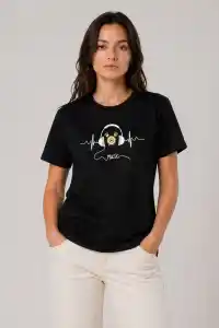 Kadın Müzik Temalı Baskılı Tişört Bisiklet Yaka Kısa Kol T-Shirt - Siyah