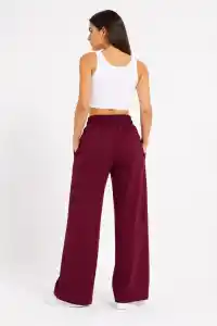 Kadın Osy Modal Yumuşak Dokulu Nakışlı Cepli Oversize Bol Paça Eşofman Altı - Bordo