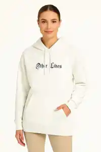 Kadın Oversize Kapüşonlu Kanguru Cepli Baskılı 3 İplik Pamuklu Sweatshirt Hoodie - Beyaz