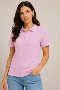 Kadın Polo Yaka Pike Kumaş Düğmeli Basic Tişört Günlük Rahat - Pembe