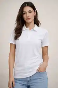 Kadın Polo Yaka Pike Kumaş Düğmeli Basic Tişört T-Shirt Günlük Rahat - Beyaz