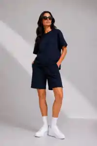 Kadın Premium Osy Modal Yumuşak Dokulu Tişört Cepli Şort Alt Üst Takım - Siyah