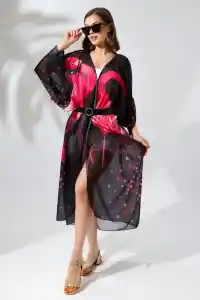 Kadın Rahat Kesim Şifon Kimono - Siyah