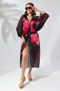 Kadın Rahat Kesim Şifon Kimono - Siyah