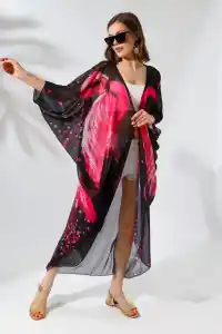 Kadın Rahat Kesim Şifon Kimono - Siyah