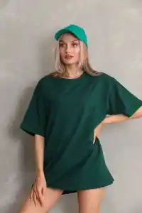Kadın Regular Fit Tişört Bisiklet Yaka Yazlık Kısa Kol Basıc T-Shirt - Yeşil