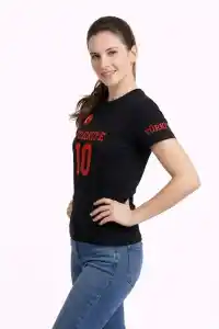 Kadın TÜRKİYE Ay Yıldız Baskılı 10 Numara Forma Tişört Taraftar T-Shirt - Siyah