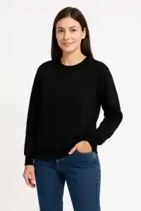 Kadın 3 İplik Pamuklu Düz Bisiklet Yaka SweatShirt - Siyah