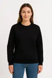 Kadın 3 İplik Pamuklu Düz Bisiklet Yaka SweatShirt - Siyah