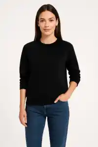Kadın 3 İplik Pamuklu Düz Bisiklet Yaka SweatShirt - Siyah