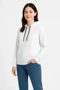 Kadın Kapüşonlu Kanguru Cepli 3 İplik Pamuklu Oversize Hoodie Sweatshirt - Beyaz