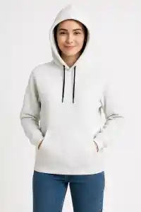 Kadın Kapüşonlu Kanguru Cepli 3 İplik Pamuklu Oversize Hoodie Sweatshirt - Beyaz