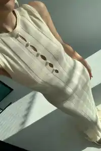 Kadın Kalın Fitilli Uzun Triko Elbise - Kırık Beyaz