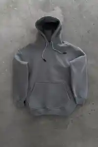 Kadın Kapüşonlu Kanguru Cepli 3 İplik Pamuklu Oversize Hoodie Sweatshirt -  Boyalı Gri