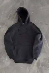 Kadın Kapüşonlu Kanguru Cepli 3 İplik Pamuklu Oversize Hoodie Sweatshirt - Füme