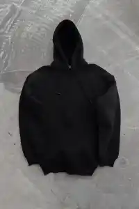 Kadın Kapüşonlu Kanguru Cepli 3 İplik Pamuklu Oversize Hoodie Sweatshirt - Siyah
