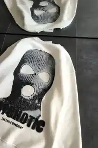 Kadın 3 iplik Kışlık Bisiklet Yaka Baskılı SweatShirt - Beyaz