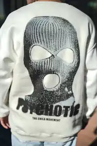 Erkek 3 iplik pamuklu Kışlık Bisiklet Yaka Baskılı SweatShirt - Beyaz
