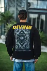 Erkek 3 iplik pamuklu Kışlık Bisiklet Yaka Baskılı SweatShirt - Siyah