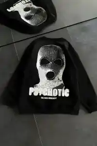 Kadın 3 iplik Kışlık Bisiklet Yaka Baskılı SweatShirt - Siyah