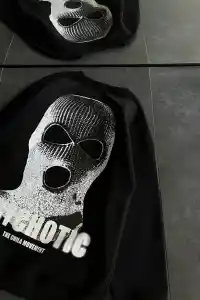 Kadın 3 iplik Kışlık Bisiklet Yaka Baskılı SweatShirt - Siyah