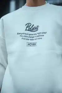Erkek 3 iplik pamuklu Bisiklet Yaka Ön Ve Arka Baskılı SweatShirt - Beyaz