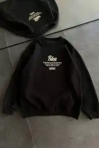 Kadın 3 iplik Pamuklu Bisiklet Yaka Baskılı SweatShirt - Siyah