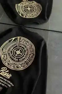 Kadın 3 iplik Pamuklu Bisiklet Yaka Baskılı SweatShirt - Siyah