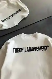 Erkek 3 iplik pamuklu Kışlık Bisiklet Yaka Oversize Baskılı SweatShirt - Beyaz