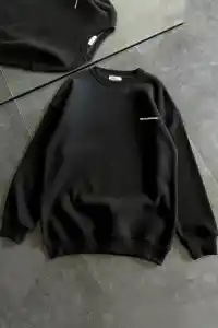 Kadın 3 iplik Kışlık pamuklu Bisiklet Yaka Oversize Baskılı SweatShirt - Siyah