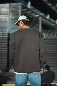 Erkek Bisiklet Yaka 3 iplik Pamuklu Basic SweatShirt  - Antrasit