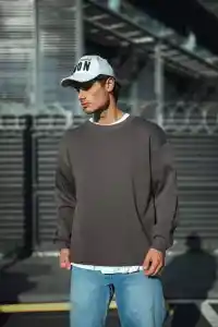 Erkek Bisiklet Yaka 3 iplik Pamuklu Basic SweatShirt  - Antrasit