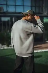 Erkek Bisiklet Yaka 3 İplik pamuklu Basic SweatShirt - Boyalı Gri