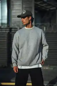 Erkek Kışlık Bisiklet Yaka 3 İplik Basic SweatShirt - Gri