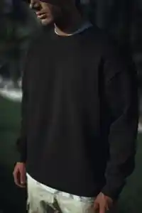 Erkek pamuklu Bisiklet Yaka 3 İplik Basic SweatShirt - Siyah