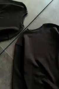 Kadın Bisiklet Yaka 3 İplik Pamuklu Basic SweatShirt - Siyah