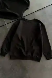 Kadın Bisiklet Yaka 3 İplik Pamuklu Basic SweatShirt - Siyah