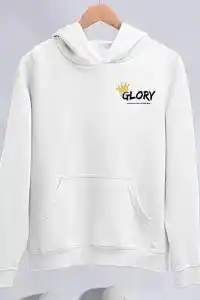 Kadın Oversize Kapüşonlu Kanguru Cepli Baskılı 3 İplik Pamuklu Sweatshirt Hoodie -   Beyaz