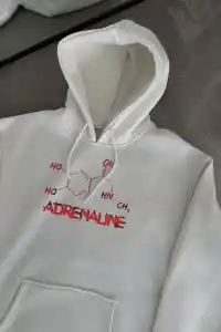 Kadın Oversize Kapüşonlu Cepli Baskılı 3 İplik Pamuklu Hoodie Sweatshirt - Beyaz