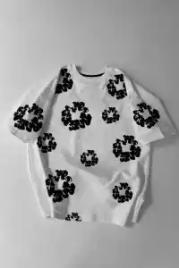 Erkek Tişört Ön ve Arka Baskılı Oversize Bisiklet Yaka T-shirt- Beyaz