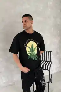 Erkek Baskılı T-Shirt Kısa Kol Bisiklet Yaka Regular Fit Yazlık Tişört - SiyahSiyah