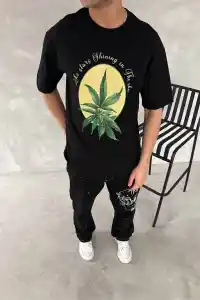 Erkek Baskılı T-Shirt Kısa Kol Bisiklet Yaka Regular Fit Yazlık Tişört - SiyahSiyah