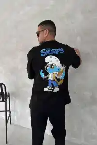 Erkek Ön ve Arka Baskılı T-Shirt Kısa Kol Bisiklet Yaka Regular Fit Tişört - Siyah