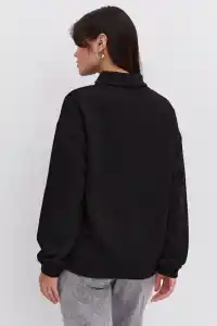 Kadın 3 İplik Pamuklu Oversize Yarım Fermuarlı Yakalı Basic Sweatshirt - Siyah
